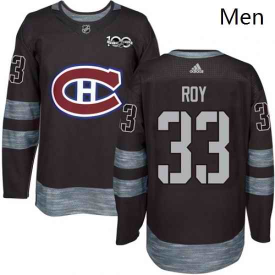Mens Adidas Montreal Canadiens 33 Patrick Roy Authentic Black 1917 2017 100th Anniversary NHL Jersey